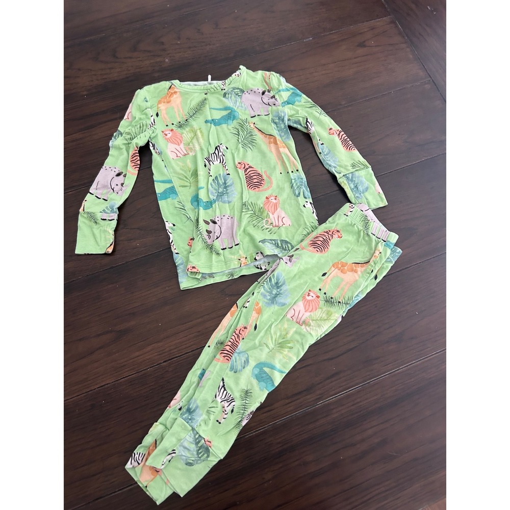 Posh Peanut Safari Jungle Bamboo Viscose Pajama Pants Green Kids Ribbed Cuff